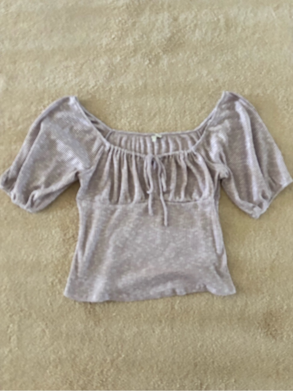 Lilac Square-Neck Puff Sleeve Top with Front Tie